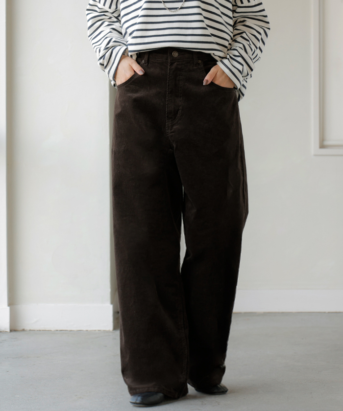 パンツ コーデュロイ ワイド 選べる 2丈 レディース ワイドパンツ 綿 混 ロング ロングパンツ ウエストゴム 体型カバー ボトムス | HUG.U | 03