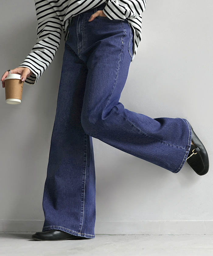 デニム パンツ 美脚 デニムパンツ レディース ワイドパンツ ワイド ジーンズ ジーパン 体型カバー ボトムス ボトム ストレート ズボン ゆったり | HUG.U | 02