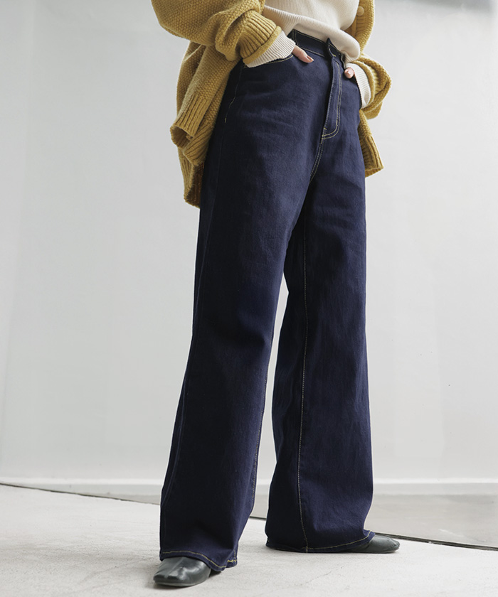 デニム パンツ 美脚 デニムパンツ レディース ワイドパンツ ワイド ジーンズ ジーパン 体型カバー ボトムス ボトム ストレート ズボン ゆったり | HUG.U | 03