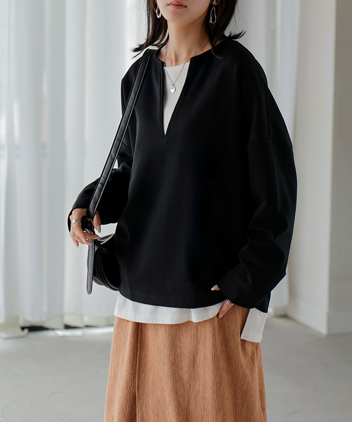 ロンT 選べる ネック ポンチ レディース トップス 長袖 Tシャツ カットソー ロング ティーシャツ シワになりにくい | HUG.U | 09