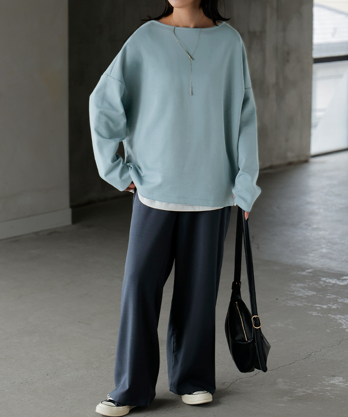 ロンT 選べる ネック ポンチ レディース トップス 長袖 Tシャツ カットソー ロング ティーシャツ シワになりにくい | HUG.U | 04