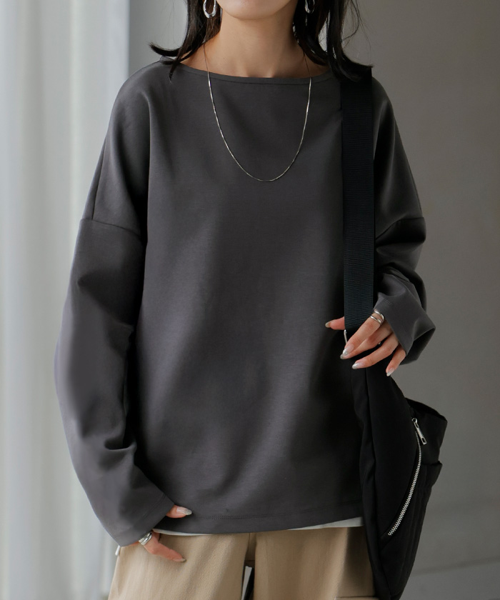 ロンT 選べる ネック ポンチ レディース トップス 長袖 Tシャツ カットソー ロング ティーシャツ シワになりにくい | HUG.U | 07