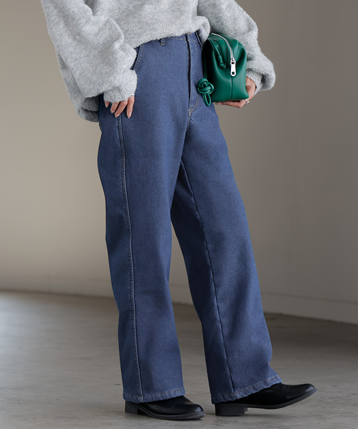 パンツ デニム 裏ボア " 選べる 2丈 " レディース ロング デニムパンツ ジーンズ ジーパン 裏起毛 体型カバー ボトムス ボトム ストレート ズボン ゆったり | HUG.U | 02