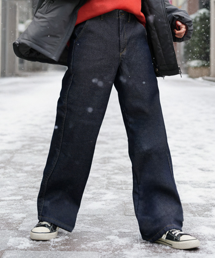 パンツ デニム 裏ボア " 選べる 2丈 " レディース ロング デニムパンツ ジーンズ ジーパン 裏起毛 体型カバー ボトムス ボトム ストレート ズボン ゆったり | HUG.U | 03