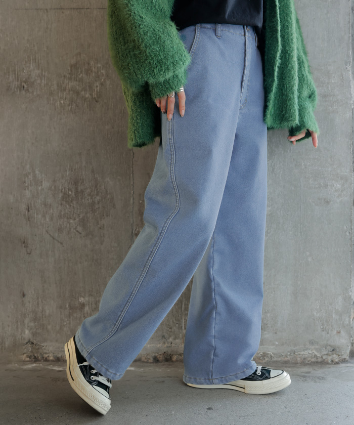 パンツ デニム 裏ボア " 選べる 2丈 " レディース ロング デニムパンツ ジーンズ ジーパン 裏起毛 体型カバー ボトムス ボトム ストレート ズボン ゆったり | HUG.U | 01
