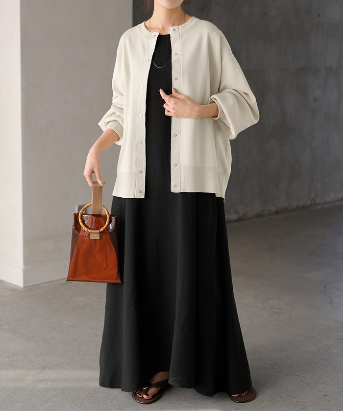 カーディガン スポンジニット 軽量 レディース ニット カーデ トップス セーター ロング ニットカーディガン 長袖 長い ボリュームスリーブ | HUG.U | 01