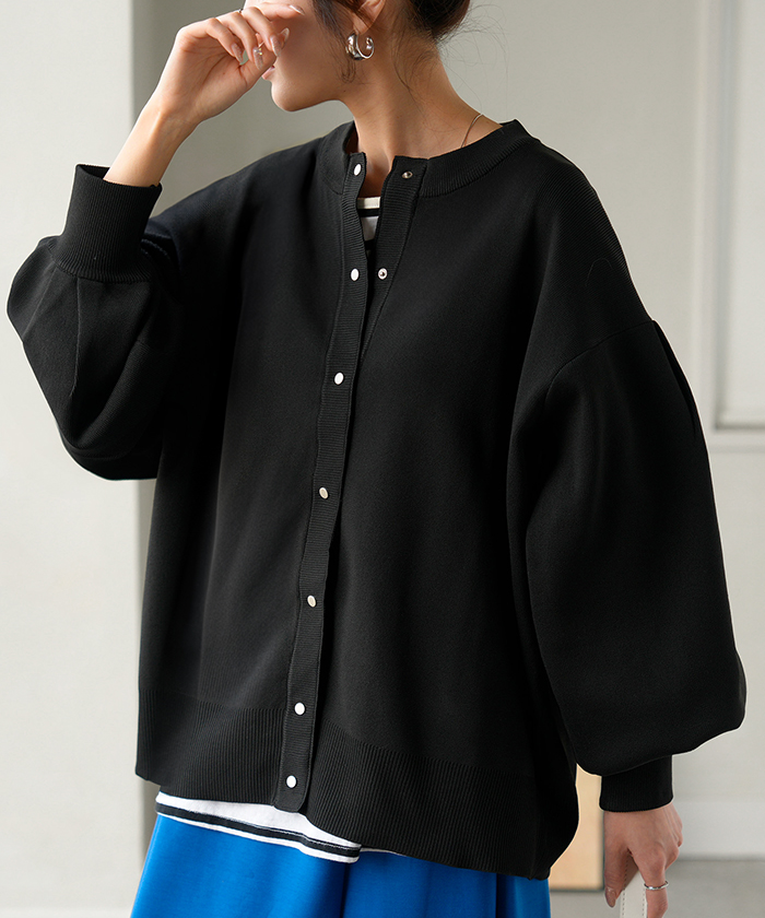 カーディガン スポンジニット 軽量 レディース ニット カーデ トップス セーター ロング ニットカーディガン 長袖 長い ボリュームスリーブ | HUG.U | 07