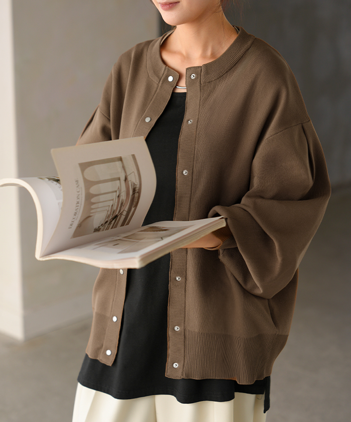 カーディガン スポンジニット 軽量 レディース ニット カーデ トップス セーター ロング ニットカーディガン 長袖 長い ボリュームスリーブ | HUG.U | 04