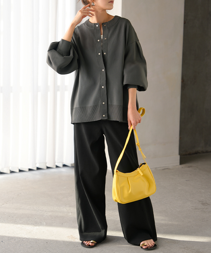 カーディガン スポンジニット 軽量 レディース ニット カーデ トップス セーター ロング ニットカーディガン 長袖 長い ボリュームスリーブ | HUG.U | 03