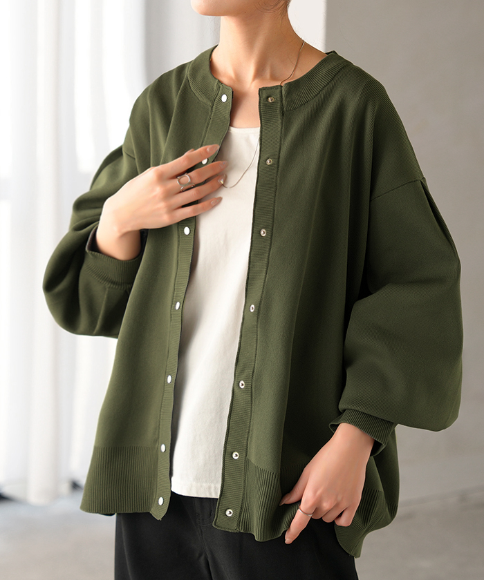 カーディガン スポンジニット 軽量 レディース ニット カーデ トップス セーター ロング ニットカーディガン 長袖 長い ボリュームスリーブ | HUG.U | 02