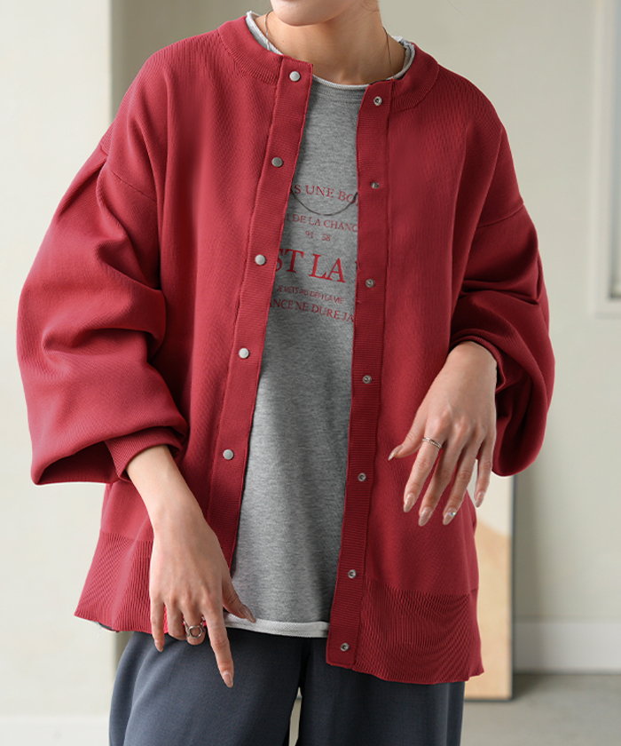 カーディガン スポンジニット 軽量 レディース ニット カーデ トップス セーター ロング ニットカーディガン 長袖 長い ボリュームスリーブ | HUG.U | 06