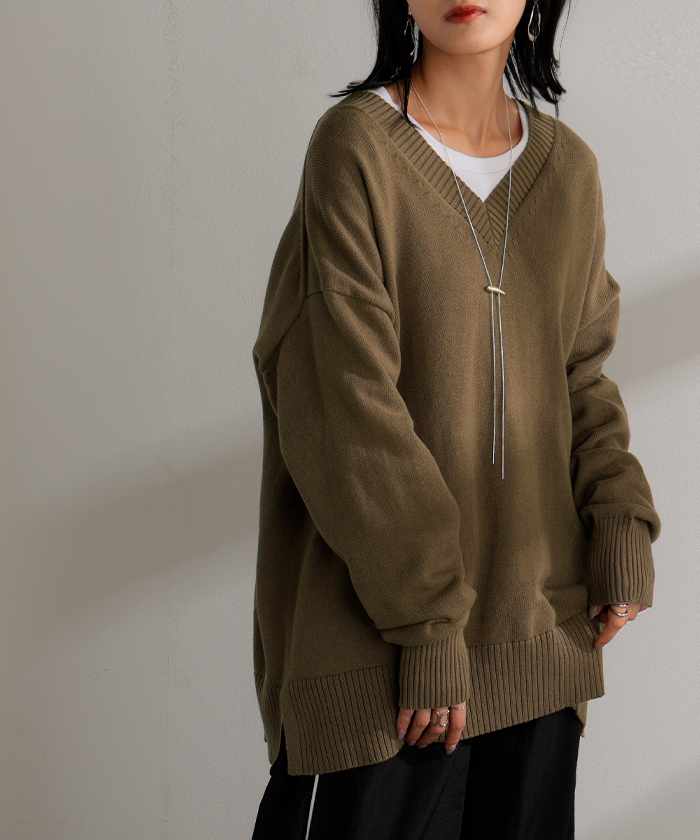 ニット ロング レディース トップス セーター ハイゲージ オーバー プルオーバー 長袖 ボリュームスリーブ | HUG.U | 06