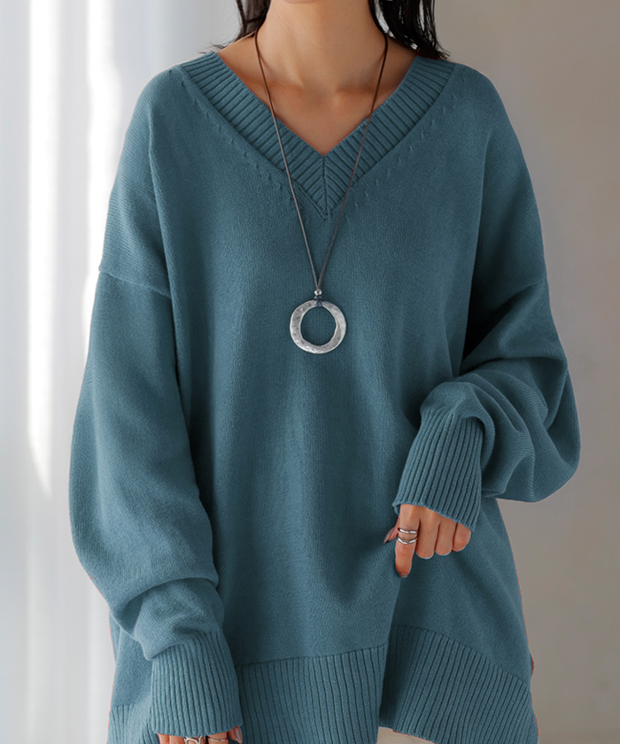 ニット ロング レディース トップス セーター ハイゲージ オーバー プルオーバー 長袖 ボリュームスリーブ | HUG.U | 04