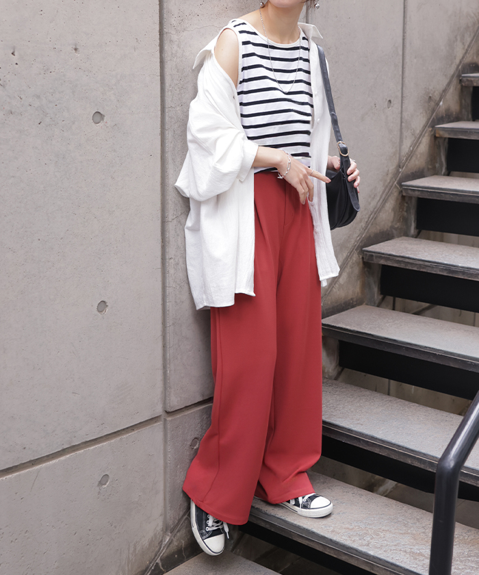 パンツ 選べる シルエット 丈 レディース カラーパンツ テーパードパンツ ワイドパンツ ロング 低身長 ボトム | HUG.U | 03