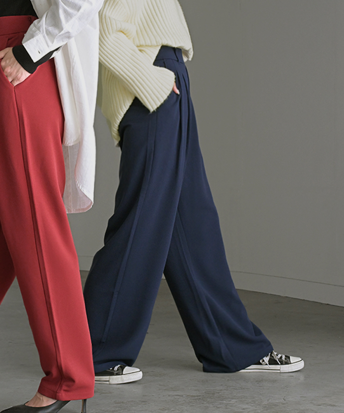パンツ 選べる シルエット 丈 レディース カラーパンツ テーパードパンツ ワイドパンツ ロング 低身長 ボトム | HUG.U | 01
