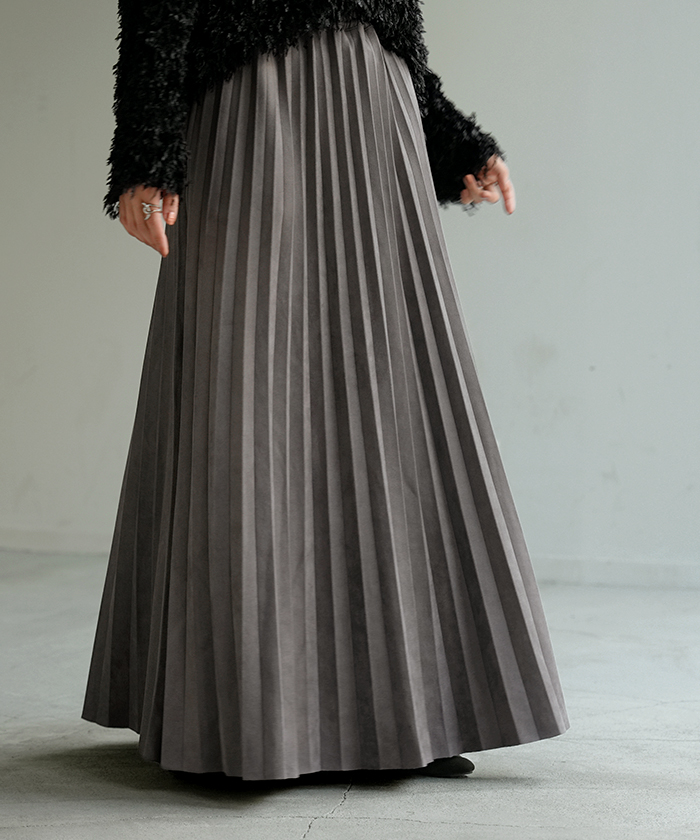 スカート ポンチ プリーツ 選べる 2丈 ロング プリーツスカート Aライン レディース ロングスカート ボトムス ボトム フレア フレアスカート フェイク | HUG.U | 03