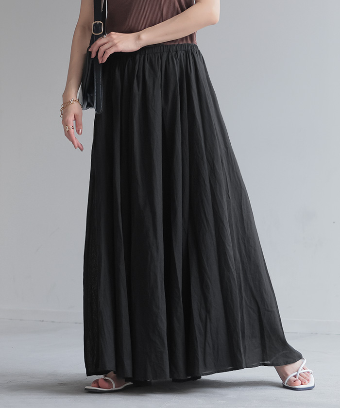 スカート 綿100％ ロングスカート Aライン レディース ロング ボトムス ボトム フレア フレアスカート マキシ マキシスカート 涼しい 薄手 ウエストゴム | HUG.U | 06