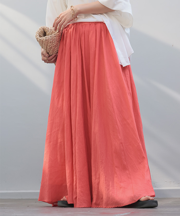 スカート 綿100％ ロングスカート Aライン レディース ロング ボトムス ボトム フレア フレアスカート マキシ マキシスカート 涼しい 薄手 ウエストゴム | HUG.U | 04