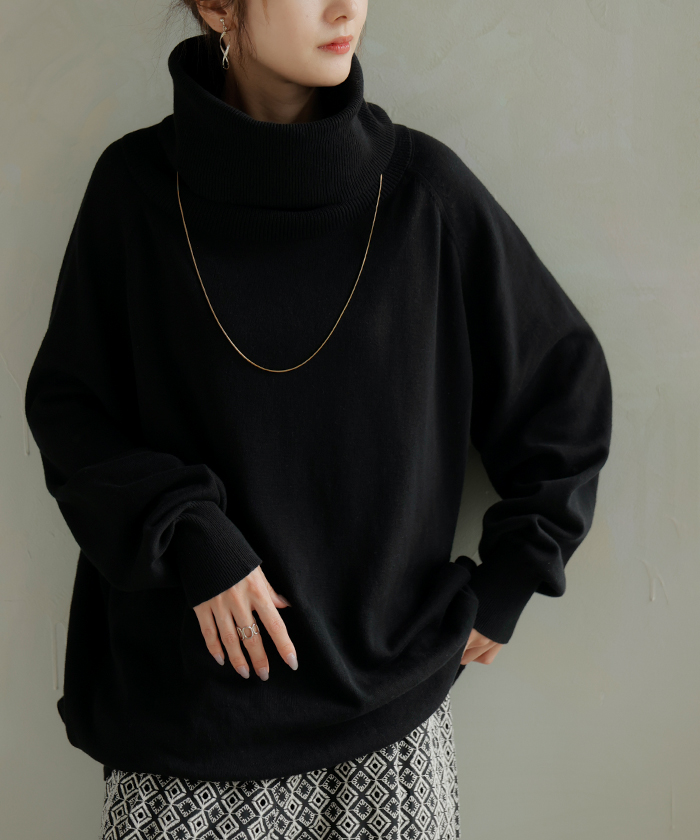 ニット ロング 綿100％ レディース トップス セーター オーバー プルオーバー タートルネック ハイネック 長袖 | HUG.U | 09