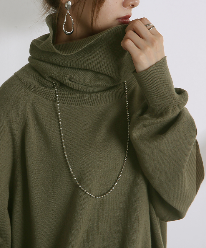 ニット ロング 綿100％ レディース トップス セーター オーバー プルオーバー タートルネック ハイネック 長袖 | HUG.U | 02