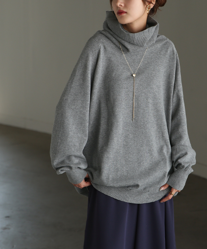 ニット ロング 綿100％ レディース トップス セーター オーバー プルオーバー タートルネック ハイネック 長袖 | HUG.U | 04