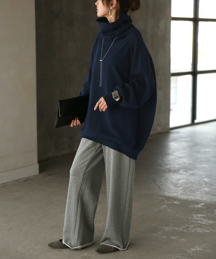 ニット ロング 綿100％ レディース トップス セーター オーバー プルオーバー タートルネック ハイネック 長袖 | HUG.U | 03