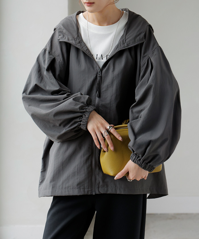 アウター 微撥水 ポケッタブル ブルゾン スポーティー レディース ロング ジャケット ジャンパー ミリタリー ハイネック ドルマン 羽織 | HUG.U | 03