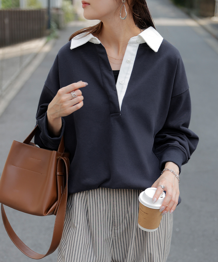 HUG.U（ハグユー） ラガーシャツ スウェット チュニック レディース