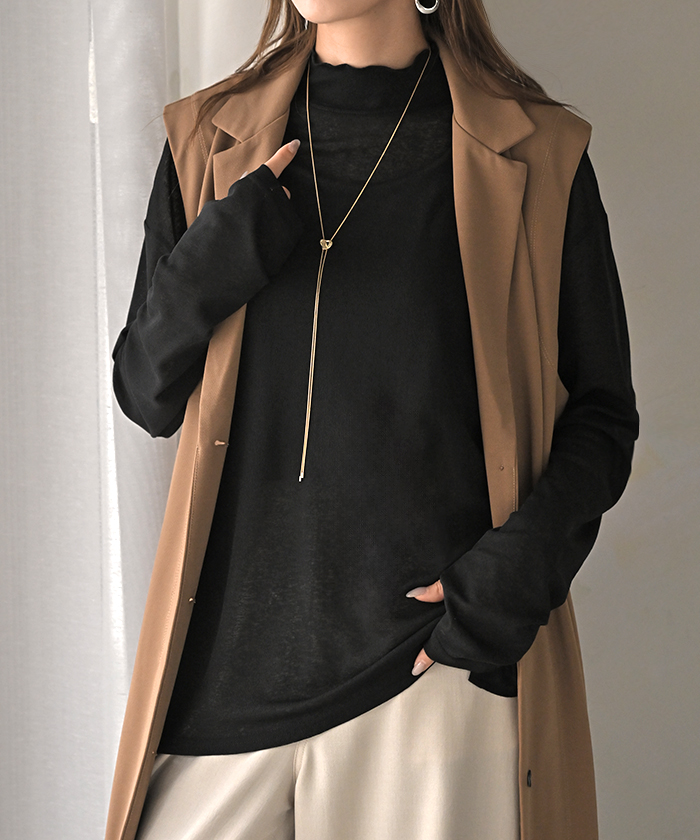 インナー 選べる 2ネック シアー トップス レディース カットソー レイヤード シアートップス シースルー シアーインナー ハイネック クルーネック | HUG.U | 05