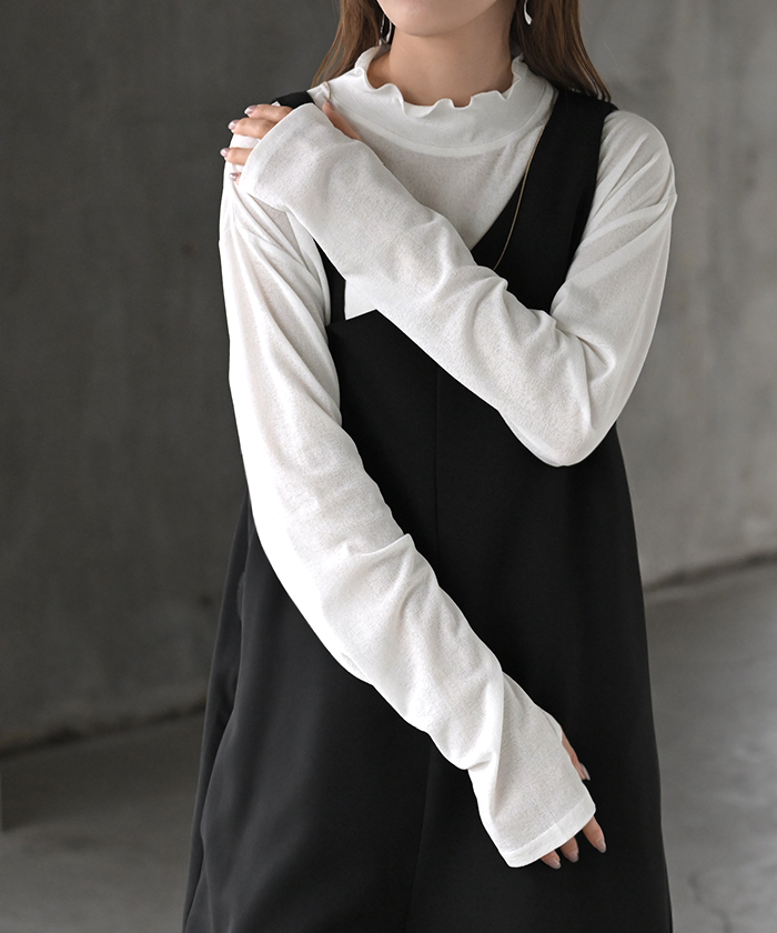 インナー 選べる 2ネック シアー トップス レディース カットソー レイヤード シアートップス シースルー シアーインナー ハイネック クルーネック | HUG.U | 01