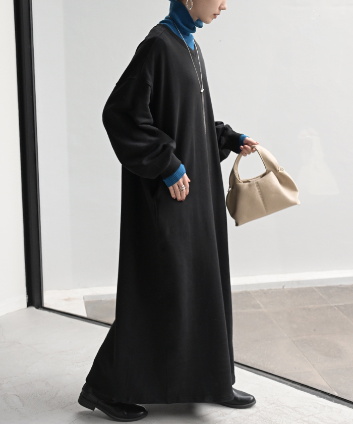 ワンピース 綿100％ 裏起毛 " 選べる 2丈 " スウェット 抗菌 防臭 ロング ワンピ レディース ロングワンピース スエット トレーナー Aライン | HUG.U | 07