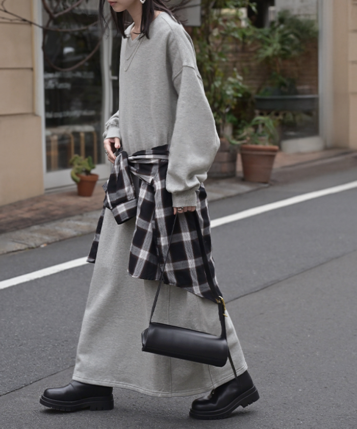 ワンピース 綿100％ 裏起毛 " 選べる 2丈 " スウェット 抗菌 防臭 ロング ワンピ レディース ロングワンピース スエット トレーナー Aライン | HUG.U | 05