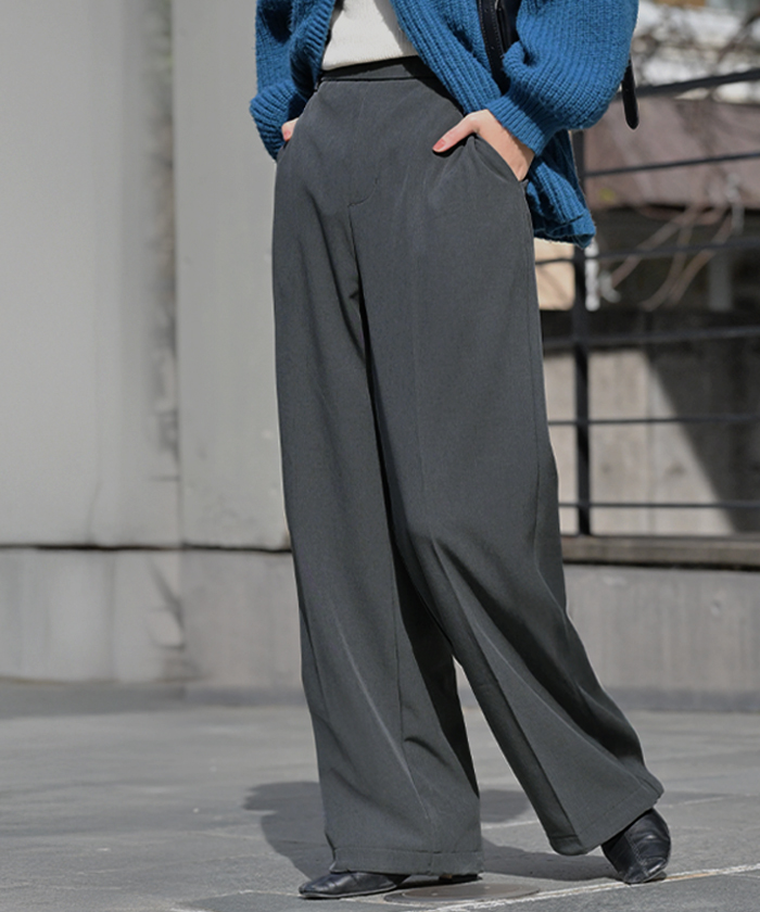 パンツ 裏起毛 ストレッチ " 選べる 2丈 " ワイド レディース フリース スラックス あったか ワイドパンツ ロング 体型カバー ボトムス ボトム ストレート | HUG.U | 02