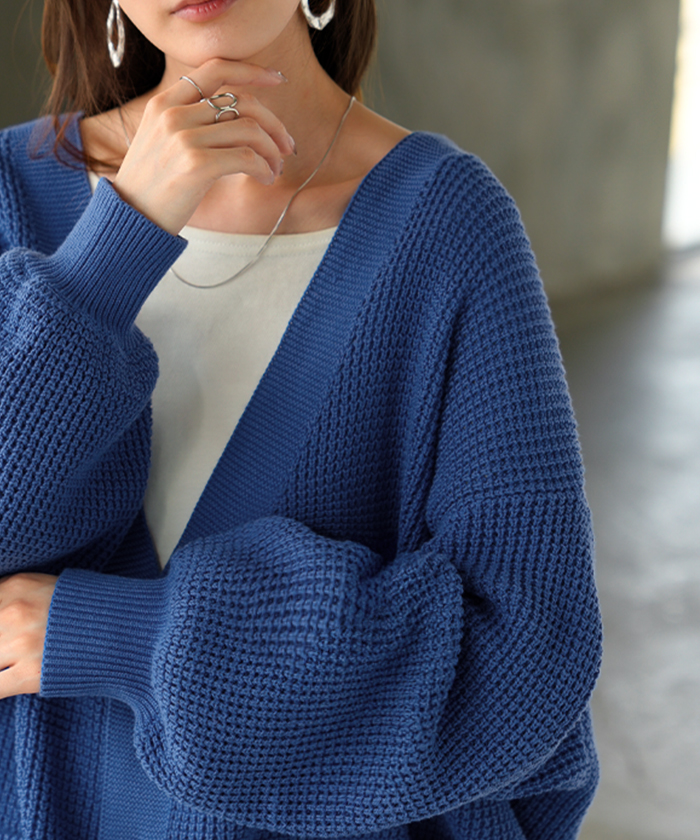 美品 HOUGA ホウガ lesson pullover ワッフルロングカーディガン ブラック レディース 古着 中古 USED カーディガン ポンチョ ロング レディース トップス アウター ニット V