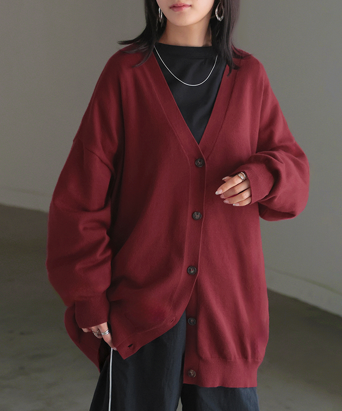 ニット カーディガン ロング ウール ライク レディース カーデ トップス アウター セーター オーバー ニットカーディガン | HUG.U | 05