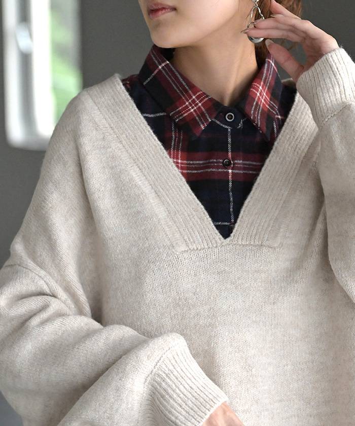 つけ襟 レイヤード シャツ 風 ブラウス レディース フリル 重ね着 チェック 無地 チェックシャツ 付け襟 襟 綿100％ ハイネック スタンドカラー ディッキー | HUG.U | 05