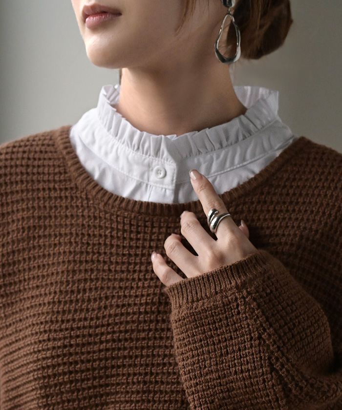 つけ襟 レイヤード シャツ 風 ブラウス レディース フリル 重ね着 チェック 無地 チェックシャツ 付け襟 襟 綿100％ ハイネック スタンドカラー ディッキー | HUG.U | 07