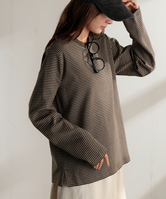 Back U Lady ボーダーカットソー HUG.U（ハグユー） カットソー ロンT ボーダー レディース トップス
