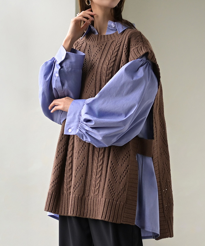 HUG.U（ハグユー） ニット ベスト ケーブル編み 