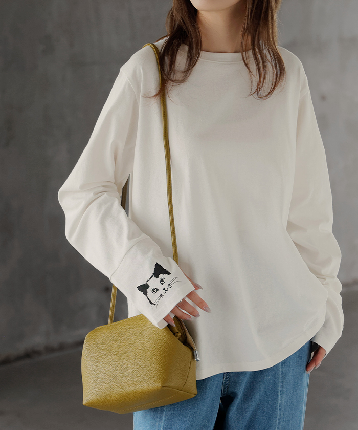 HUG.U（ハグユー） カットソー ロンT 袖 猫 プリント トップス 長袖 T