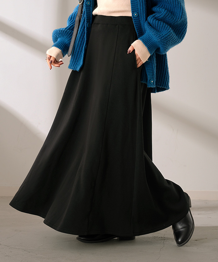 スカート ロング 特暖 裏シャギー レディース スウェット 裏起毛 ロングスカート ボトムス ボトム フレア フレアスカート マキシ マキシスカート | HUG.U | 03