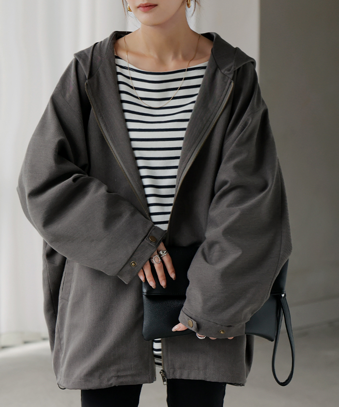 ジャケット ロング ドルマン レディース アウター トップス オーバー お尻が隠れる ジャンパー コート 無地 長袖 Vネック ライトアウター | HUG.U | 02