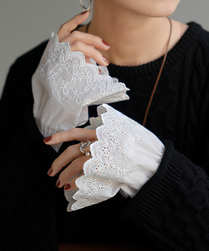 HUG.U（ハグユー） つけ袖 レース 綿100 レディース フリル 刺繍