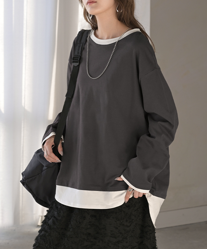 HUG.U（ハグユー） ロンT レイヤード 風 綿100 レディース Tシャツ