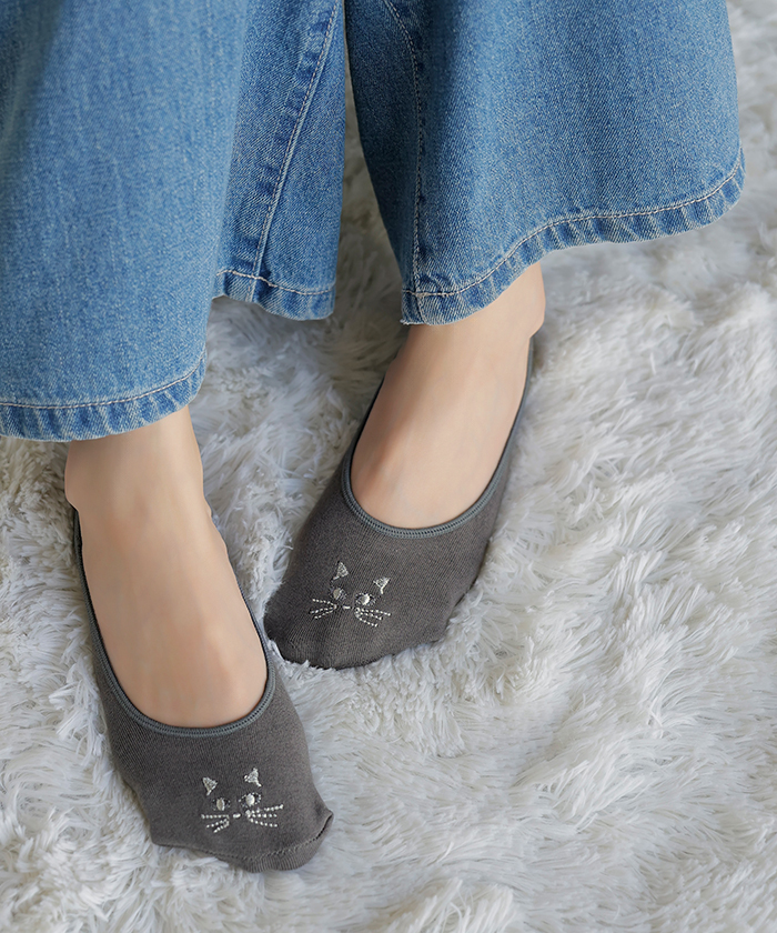 靴下 3点セット 猫 刺繍 脱げない ソックス レディース レディースソックス フットカバー パンプス ワンポイント ムレない シリコン滑り止め ストレッチ | HUG.U | 01