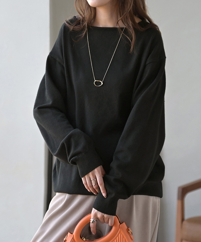 ニット カシミヤタッチ 選べる 3ネック レディース トップス ロング セーター オーバー プルオーバー 長袖 長い ボートネック Vネック | HUG.U | 06