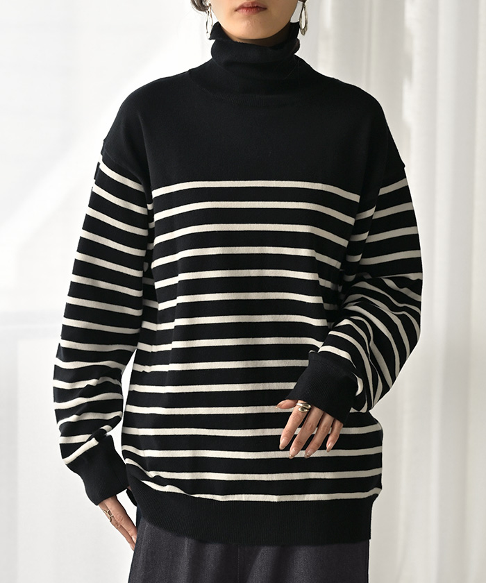 ニット カシミヤタッチ 選べる 3ネック レディース トップス ロング セーター オーバー プルオーバー 長袖 長い ボートネック Vネック | HUG.U | 01