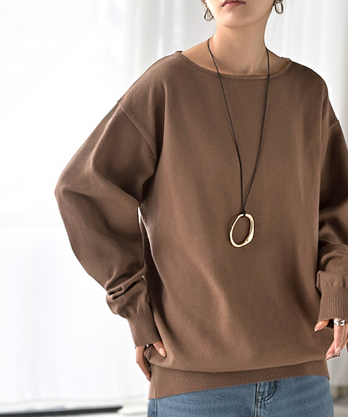 ニット カシミヤタッチ 選べる 3ネック レディース トップス ロング セーター オーバー プルオーバー 長袖 長い ボートネック Vネック | HUG.U | 03