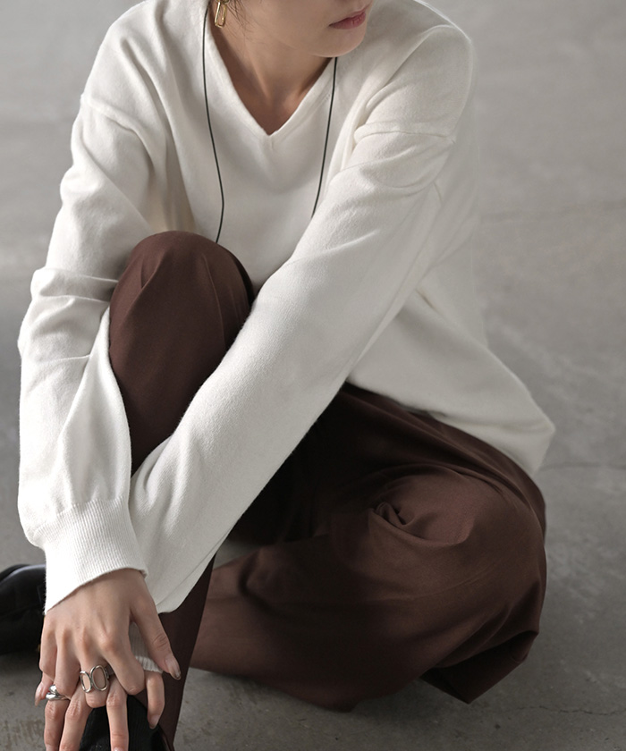 ニット カシミヤタッチ 選べる 3ネック レディース トップス ロング セーター オーバー プルオーバー 長袖 長い ボートネック Vネック | HUG.U | 02