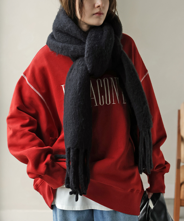 マフラー シャギー フリンジ レディース 無地 ストール ショール ニット 大判 大判マフラー ふわふわ 羽織り物 太 お呼ばれ チクチクしない あったか 防寒 保温 | HUG.U | 05